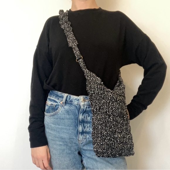 Handbags - Upcycled handmade quilted fluffy Black and White Crossbody Bag